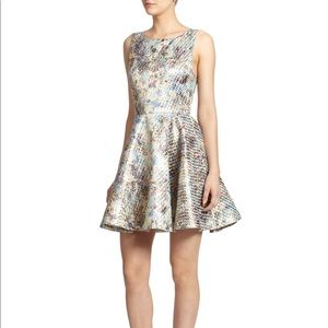 Alice +Olivia Floral-Print Metallic Jacquard Dress